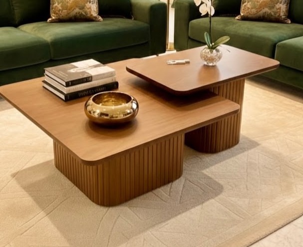 Reeded Wood Duo Coffee Table