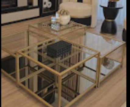 Gold Frame Mirror Nesting Tables