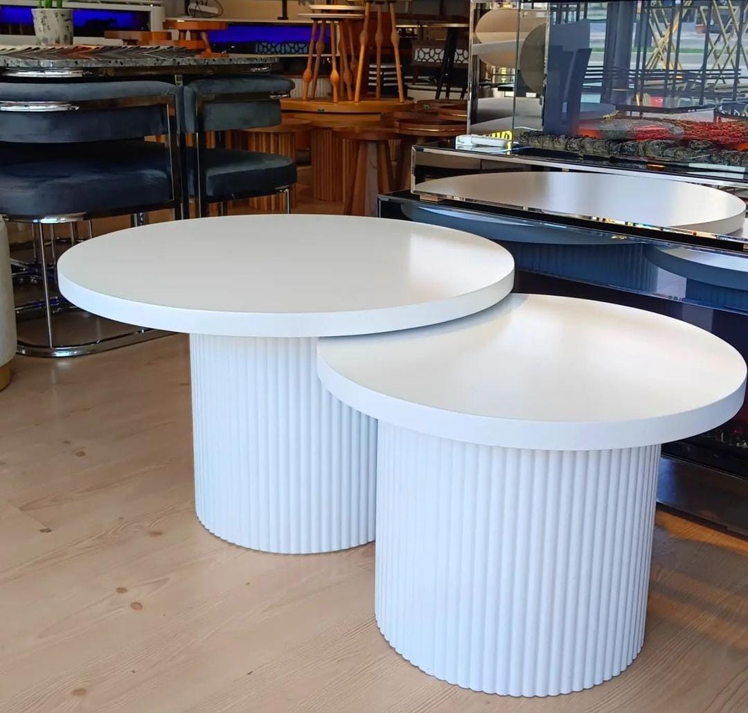 Fluted Round Nesting Tables– White