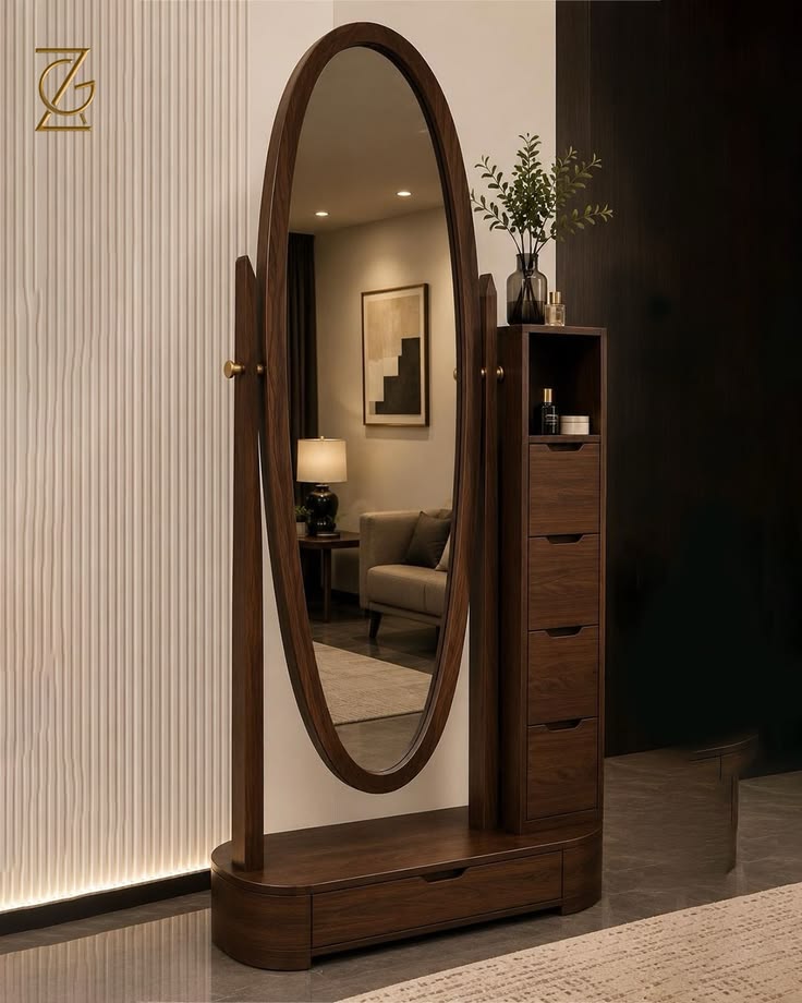 Oval Standing Mirror with Side Tower