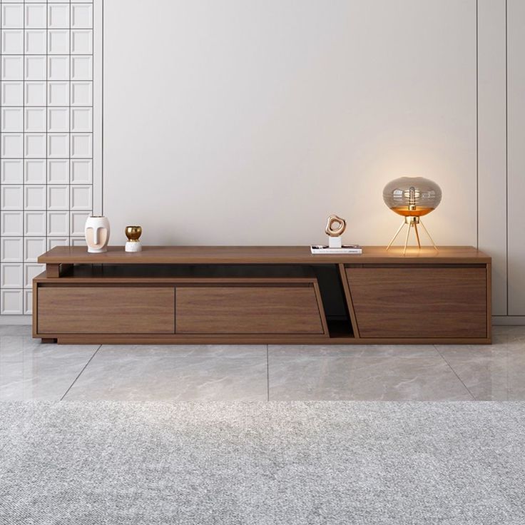 Modern Walnut Asymmetric TV Console