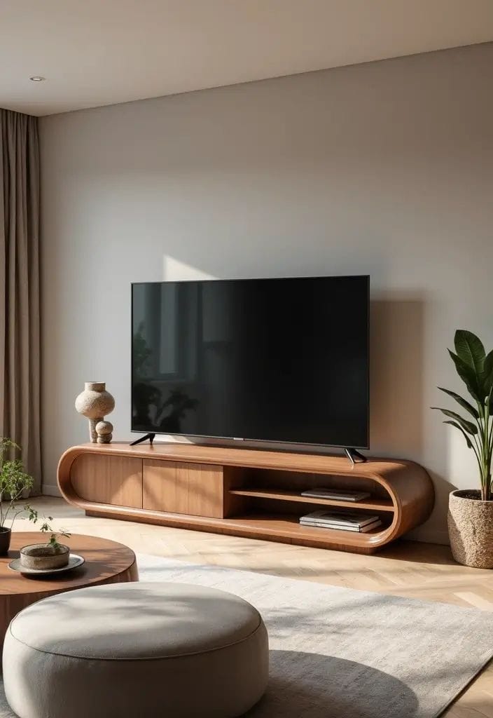 Curved Walnut TV Console