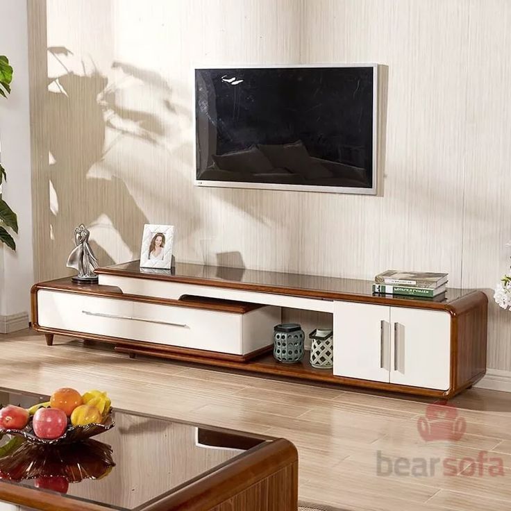 Walnut & White Gloss Sliding TV Cabinet
